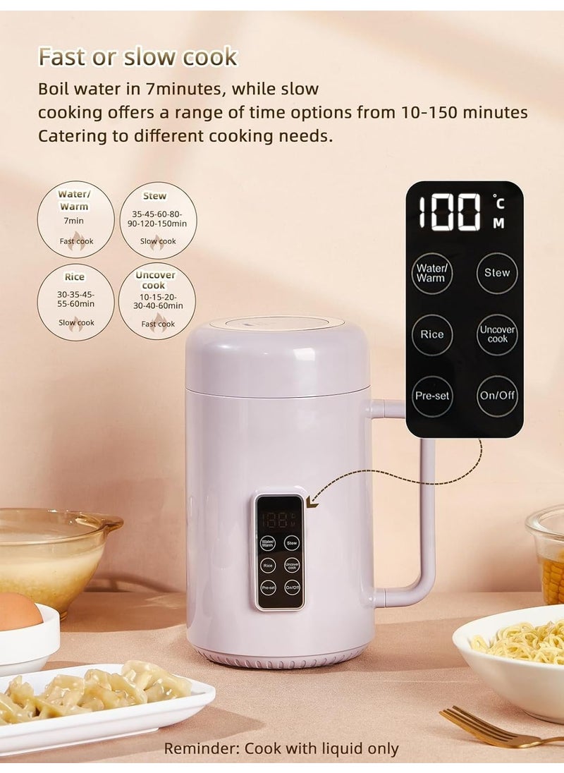 BIYALI Portable Electric Cooking Pot Rice Cooker With Stainless Steel Pot Ceramic Inner Coating LCD Display Timer MultiCooker For Tea Soup Baby Food Noodles Maker 1Pcs Multicolor