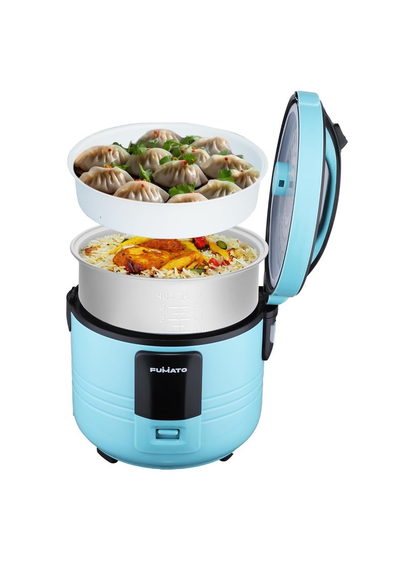 FUMATO 500W Electric Rice Cooker with Single Pot15L 3in1 Electric Cooker Boiler Steamer Aluminum Pot Keep Warm Function Cool Touch Body Includes Measuring Cup 1 Year Warranty Teal
