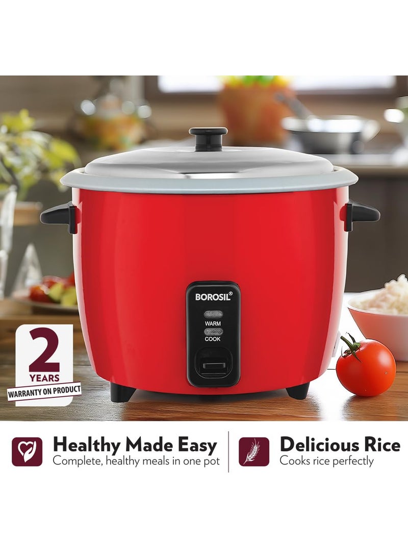 Borosil Pronto 1 L Electric Rice Cooker with Single Pot 400W Keep Warm Feature with Indicator Display Anti Skid Rubber Feet Cook Boil Noodles Rice Upma Idli Dhokla 2 Years Warranty