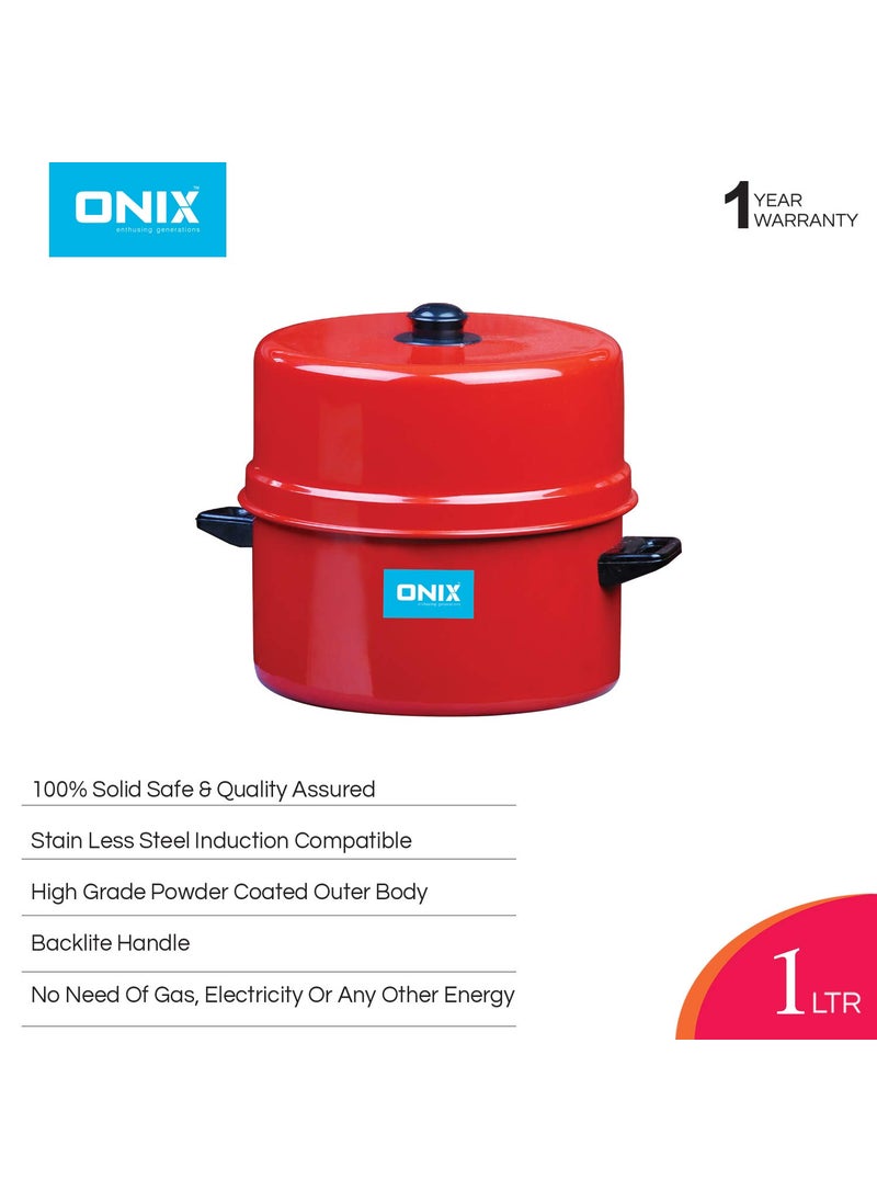 ONIX enthusing generations Choodarapetty Aluminium Rice Cooker With Stainless Steel Pot Ocp1L Upto 80 Energy Saving 1 Year Warranty Red 1 liter