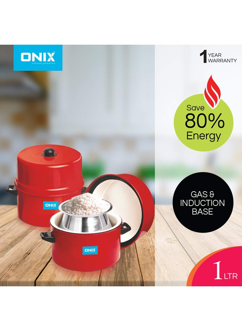 ONIX enthusing generations Choodarapetty Aluminium Rice Cooker With Stainless Steel Pot Ocp1L Upto 80 Energy Saving 1 Year Warranty Red 1 liter