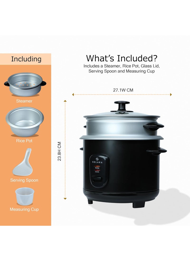 Refurbished SOLARA Automatic Rice Cooker Automatic Electric Cooker with Food Steamer Electric Rice Cooker and Grain Cooker 500 Watts Rice Cooker 1 litre with Steam Rinse Basket Black