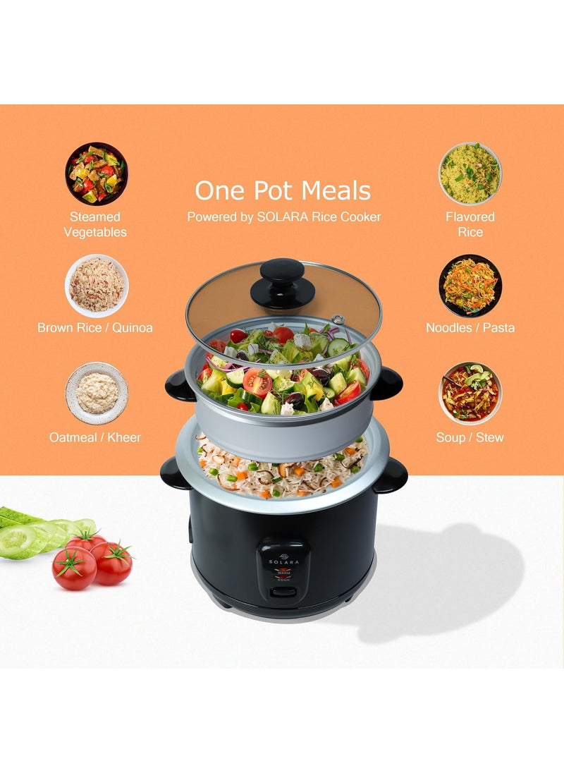 Refurbished SOLARA Automatic Rice Cooker Automatic Electric Cooker with Food Steamer Electric Rice Cooker and Grain Cooker 500 Watts Rice Cooker 1 litre with Steam Rinse Basket Black