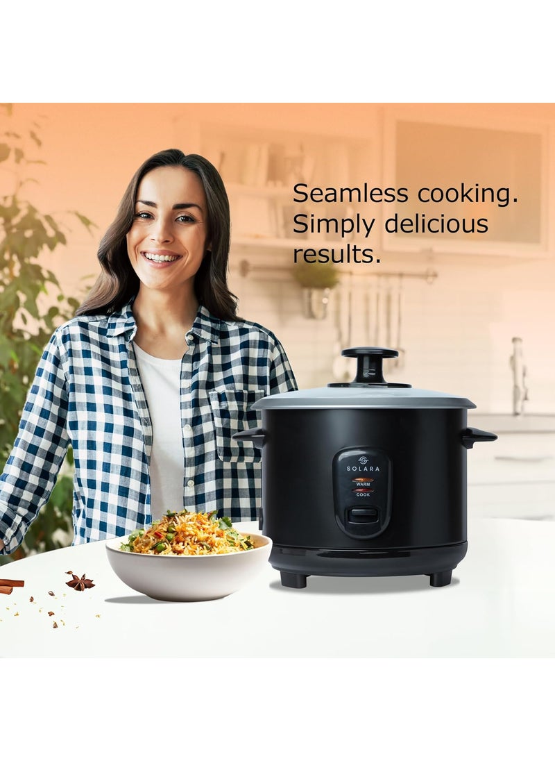 Refurbished SOLARA Automatic Rice Cooker Automatic Electric Cooker with Food Steamer Electric Rice Cooker and Grain Cooker 500 Watts Rice Cooker 1 litre with Steam Rinse Basket Black