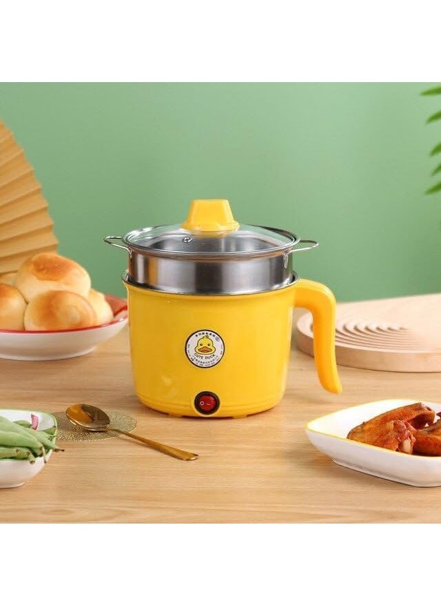 kleverkitchen Duck Non Stick Electric Mini Cooker With Steamer multipurpose duck Pot Rice Cooker Electric CookerNonStick Cooking Pot with Steamer Mini Rice CookerPortable PotTravel Noodle PotFood Container Electric Heating Lunchbox Capacity 18L 600W