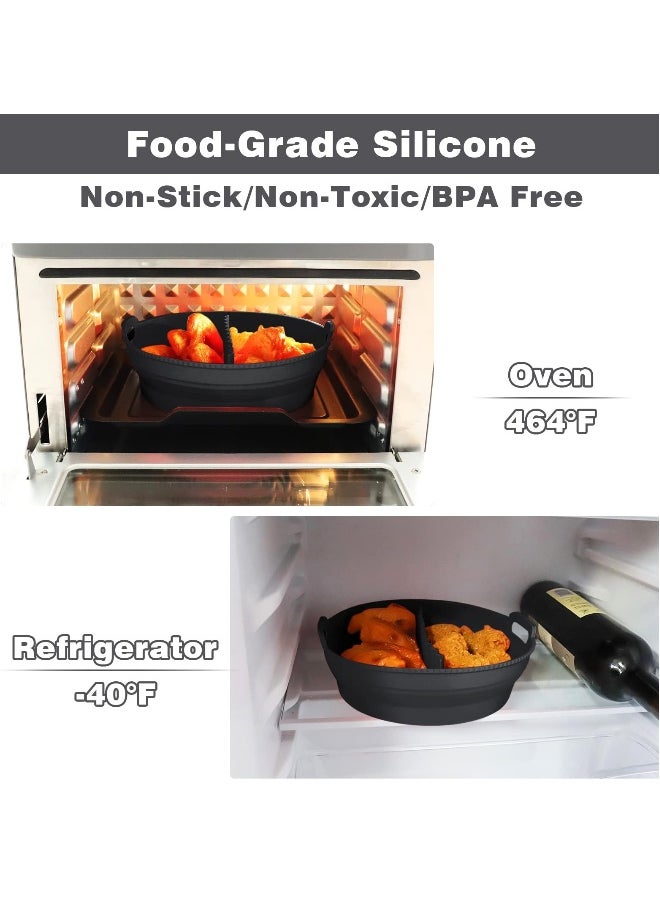 SYOSI Air Fryer Silicone Liner, 8.5Inch Air Fryer Silicone Liner Foldable Round Silicone Air Fryer Liner with Divider Non-Stick Reusable Air Fryer Liner for 5qt to 8qt Air Fryer (Black)