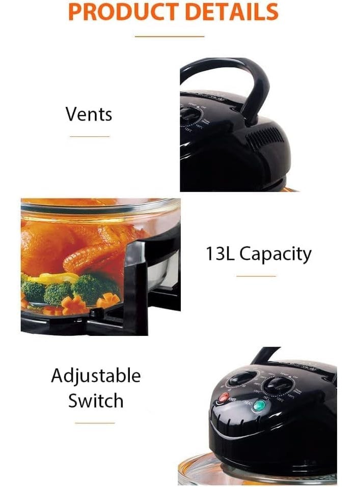 Jolfay Oven with Hot Air Technology 13 l Halogen Oven with 2 Grids and 4Tongs Adjustable Timer and Thermostat for Healthy Cooking Broil Rack Toasting Rack roaster cooker