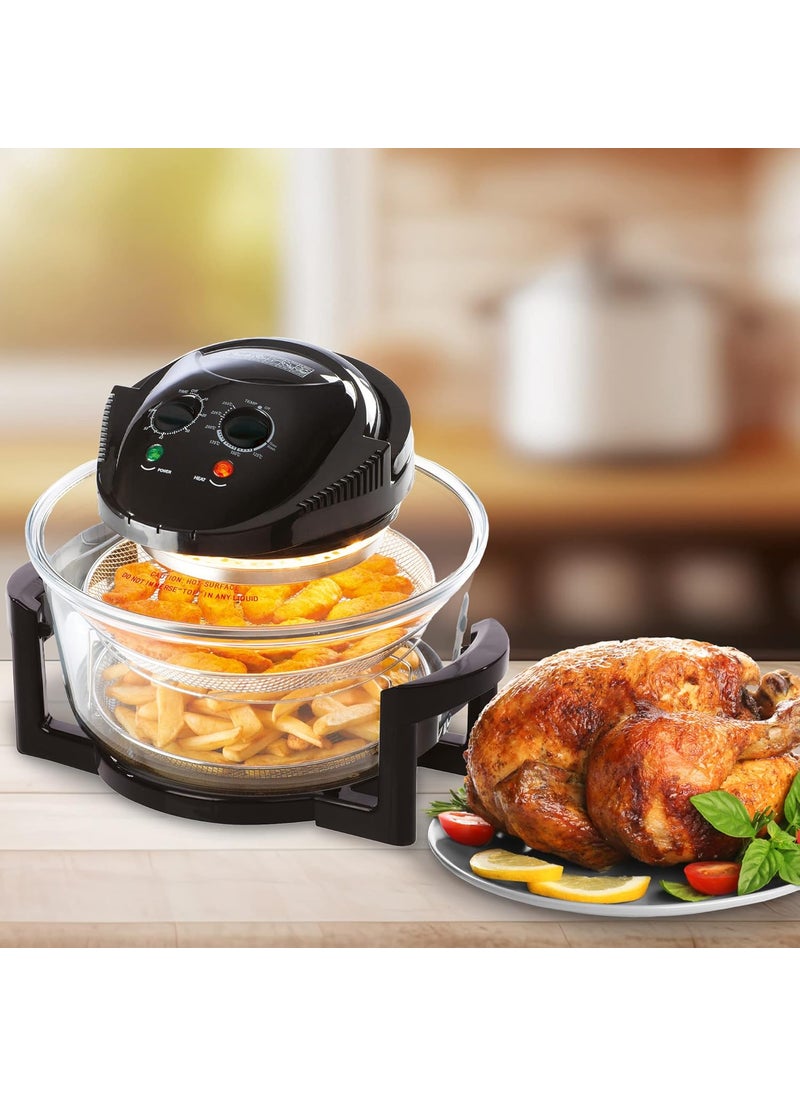 Jolfay Oven with Hot Air Technology 13 l Halogen Oven with 2 Grids and 4Tongs Adjustable Timer and Thermostat for Healthy Cooking Broil Rack Toasting Rack roaster cooker
