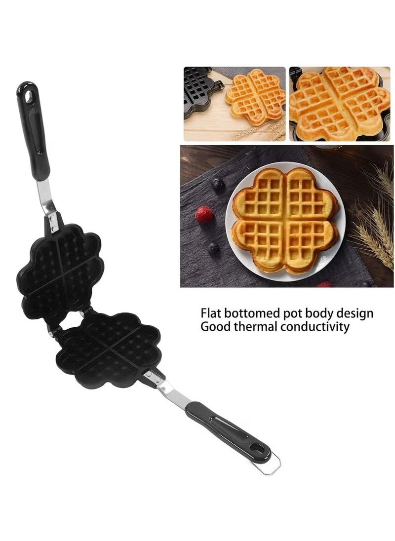 Double Sided Waffle Pan, Flower Heart Shape Cast Iron Pie Maker with Anti Scalding Handle, Campfire Cooking Equipment Camping Pie Iron Cooking Pan for Open Flames and Campfires