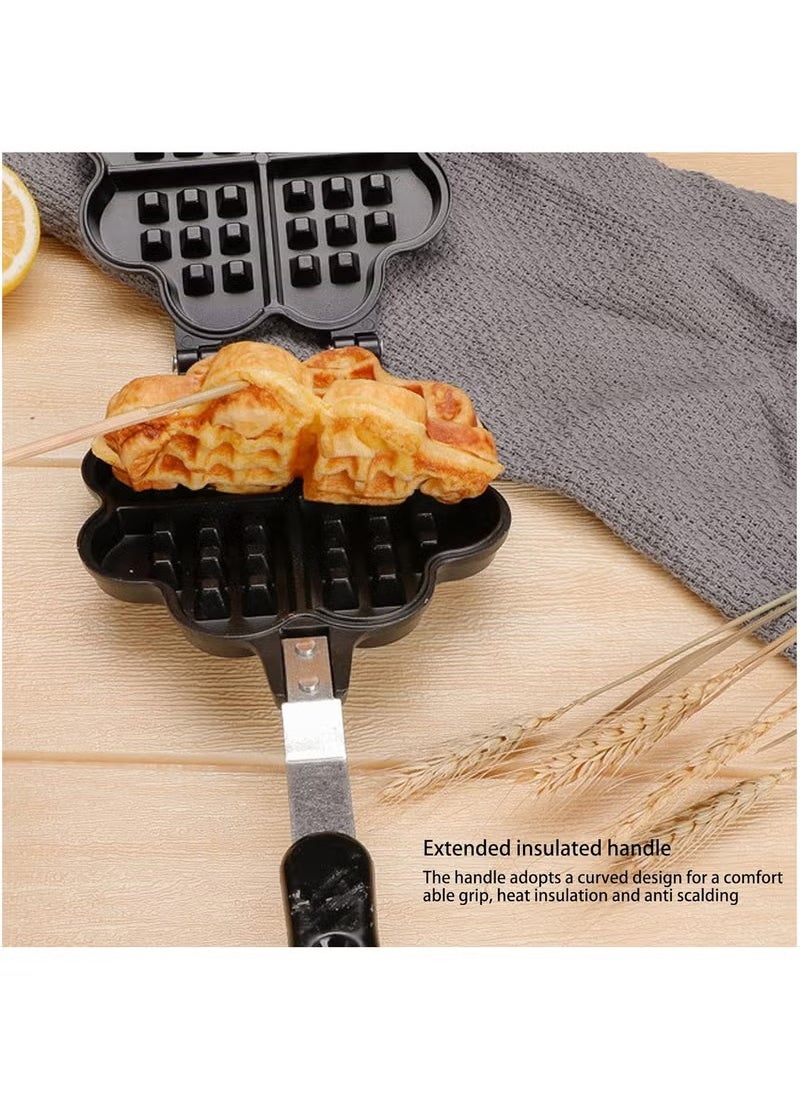 Double Sided Waffle Pan, Flower Heart Shape Cast Iron Pie Maker with Anti Scalding Handle, Campfire Cooking Equipment Camping Pie Iron Cooking Pan for Open Flames and Campfires