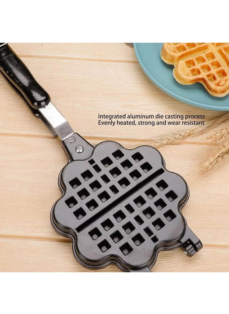 Double Sided Waffle Pan, Flower Heart Shape Cast Iron Pie Maker with Anti Scalding Handle, Campfire Cooking Equipment Camping Pie Iron Cooking Pan for Open Flames and Campfires