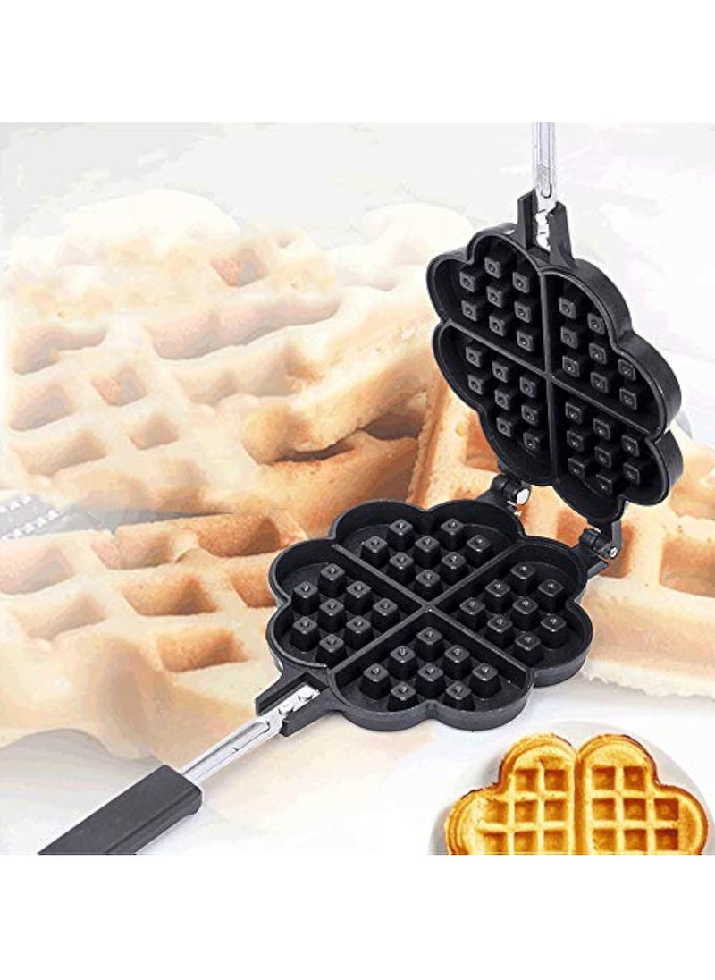 Waffle Iron Maker, Non-Stick Aluminum Stovetop Sandwich Panini Cone Cake Heart Shaped Mold Double-Side Cooking Pan Baking Tool Maker Press Plate With Handle Perfect for Kitchen and Outdoor