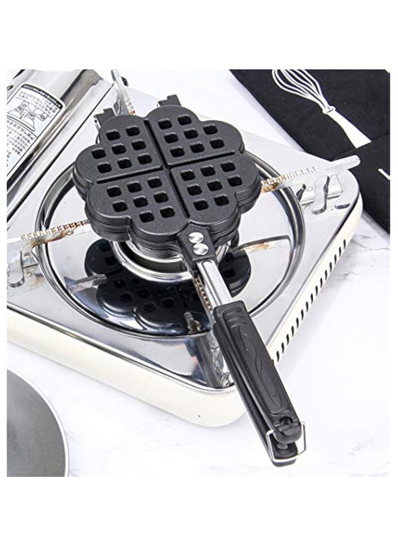 Waffle Iron Maker, Non-Stick Aluminum Stovetop Sandwich Panini Cone Cake Heart Shaped Mold Double-Side Cooking Pan Baking Tool Maker Press Plate With Handle Perfect for Kitchen and Outdoor