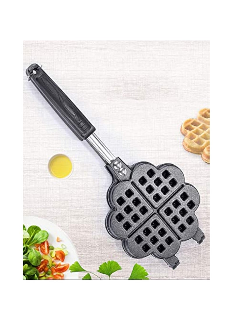 Waffle Iron Maker, Non-Stick Aluminum Stovetop Sandwich Panini Cone Cake Heart Shaped Mold Double-Side Cooking Pan Baking Tool Maker Press Plate With Handle Perfect for Kitchen and Outdoor