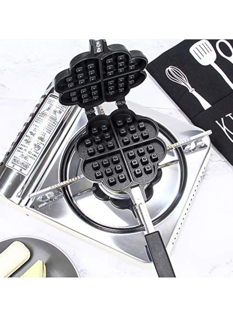 Waffle Iron Maker, Non-Stick Aluminum Stovetop Sandwich Panini Cone Cake Heart Shaped Mold Double-Side Cooking Pan Baking Tool Maker Press Plate With Handle Perfect for Kitchen and Outdoor