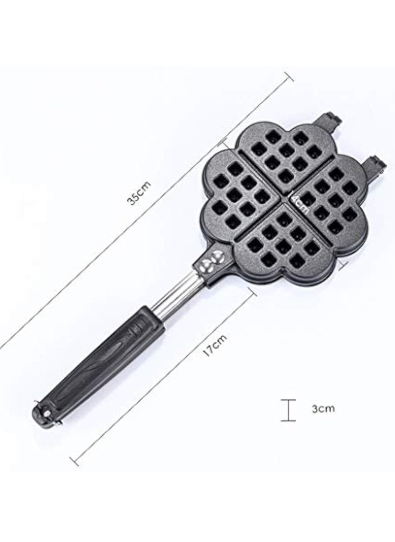 Waffle Iron Maker, Non-Stick Aluminum Stovetop Sandwich Panini Cone Cake Heart Shaped Mold Double-Side Cooking Pan Baking Tool Maker Press Plate With Handle Perfect for Kitchen and Outdoor