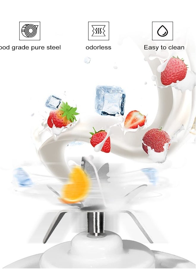 Portable Personal Blender with 3000 mAh Rechargeable Battery, 6 Blades for Smoothies and Shakes, Mini Juicer Cup for Home, Travel, Sports, and Kitchen (White)