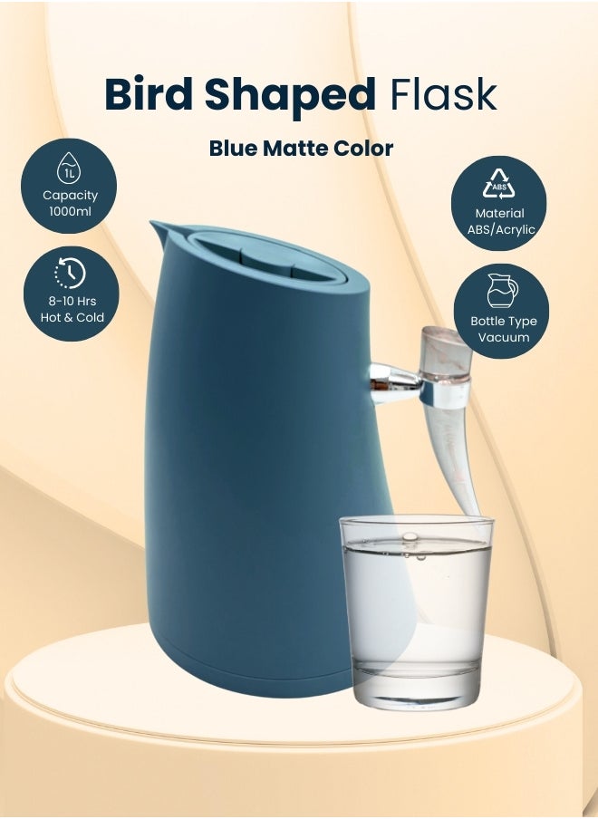 Bird Shaped Vacuum Flask for Home Office Camping 1 Liter Hot or Cold Blue Color