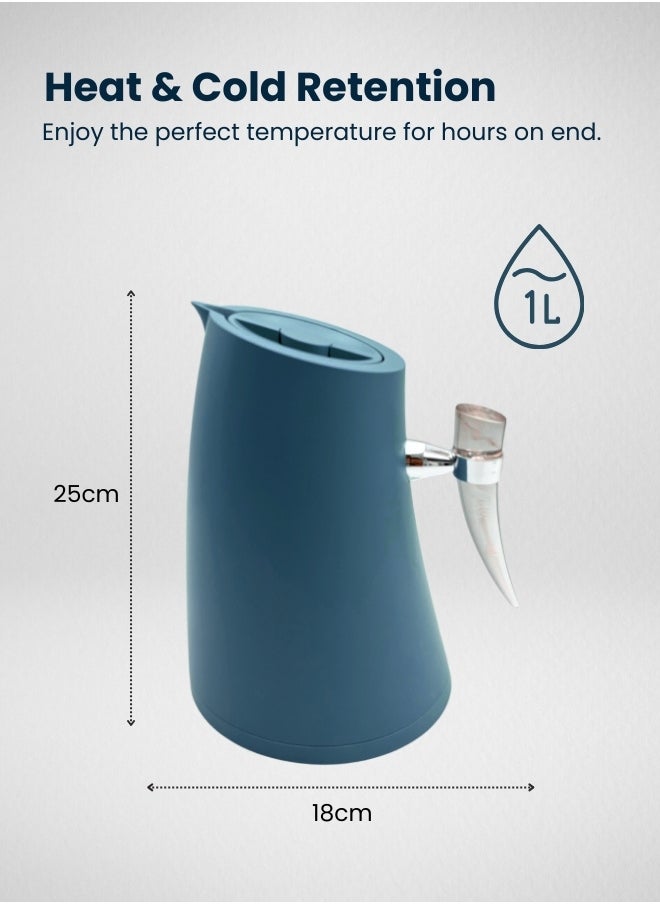 Bird Shaped Vacuum Flask for Home Office Camping 1 Liter Hot or Cold Blue Color