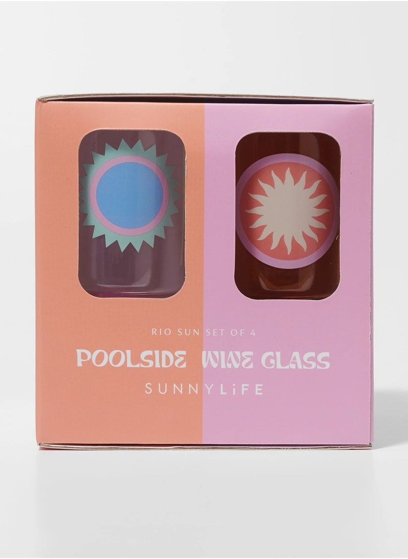 Set of 4 Poolside Plastic Wine Glass Rio Sun Multicolour | Reusable