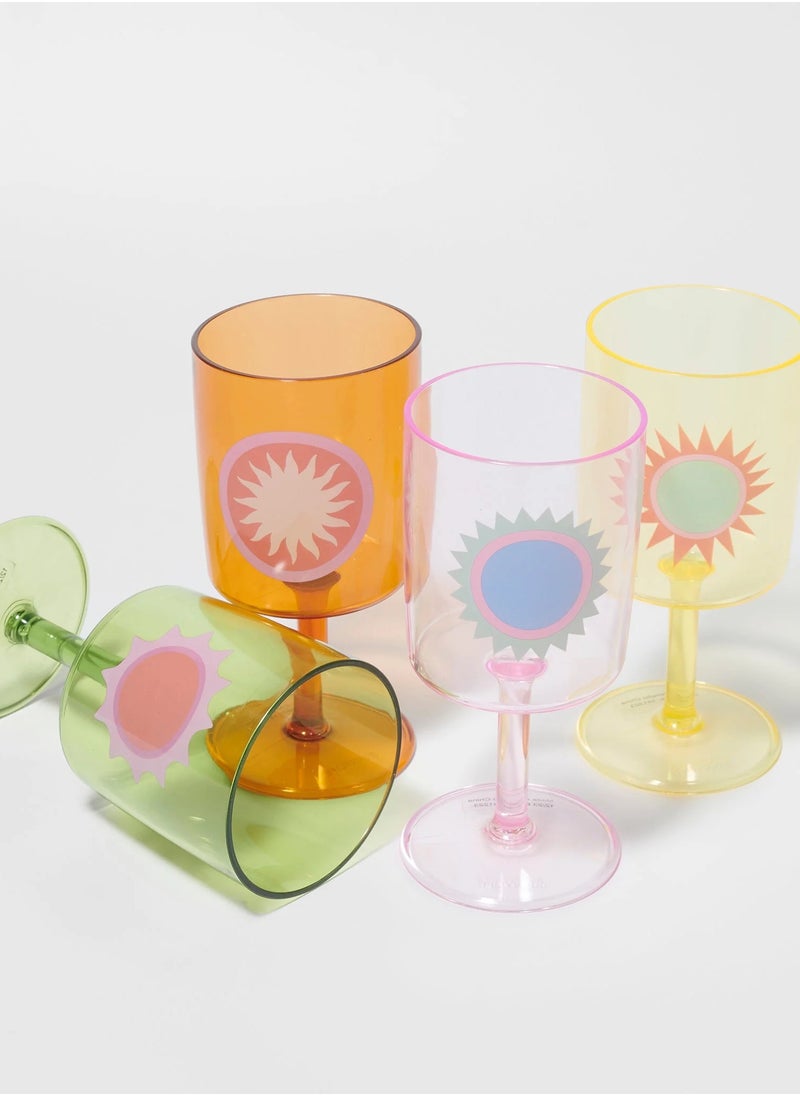 Set of 4 Poolside Plastic Wine Glass Rio Sun Multicolour | Reusable