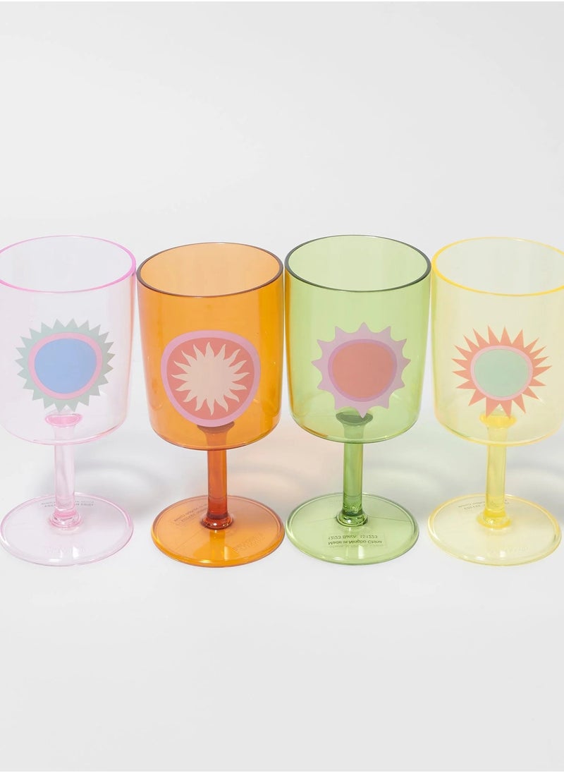 Set of 4 Poolside Plastic Wine Glass Rio Sun Multicolour | Reusable