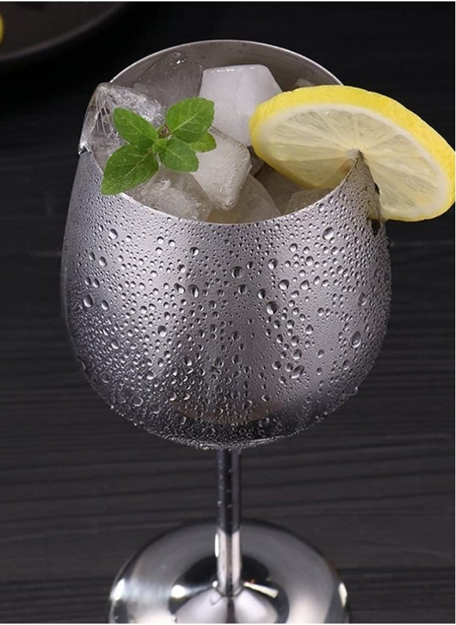 Drank Glass, Stainless Steel Metal Stemmed Drank Glasses Shatter Proof Glasses Unbreakable for Juice Drink Birthday Party Anniversary 2PCS (Silver)