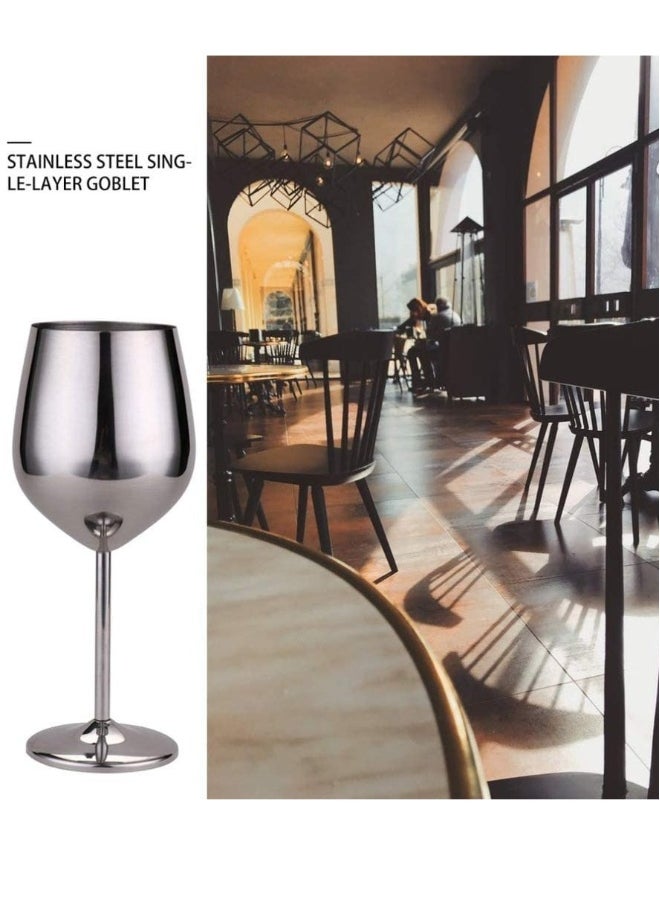 Drank Glass, Stainless Steel Metal Stemmed Drank Glasses Shatter Proof Glasses Unbreakable for Juice Drink Birthday Party Anniversary 2PCS (Silver)