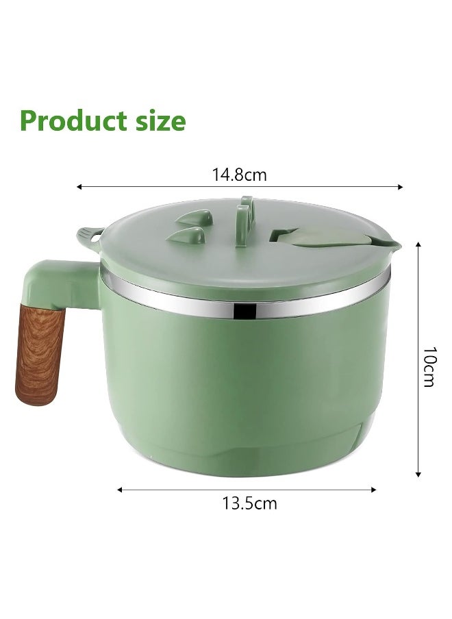 Ramen Bowl Set Stainless Steel Ramen Bowl Bowl, Japanese Soup Bowl, 1000 ml Ramen Bowl with Lid, Double Insulated Sealed Bowl, Traditional Japanese Tableware (Green)