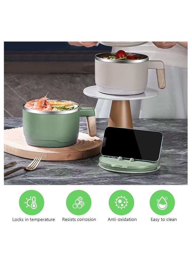 Ramen Bowl Set Stainless Steel Ramen Bowl Bowl, Japanese Soup Bowl, 1000 ml Ramen Bowl with Lid, Double Insulated Sealed Bowl, Traditional Japanese Tableware (Green)