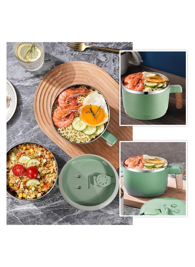 Ramen Bowl Set Stainless Steel Ramen Bowl Bowl, Japanese Soup Bowl, 1000 ml Ramen Bowl with Lid, Double Insulated Sealed Bowl, Traditional Japanese Tableware (Green)