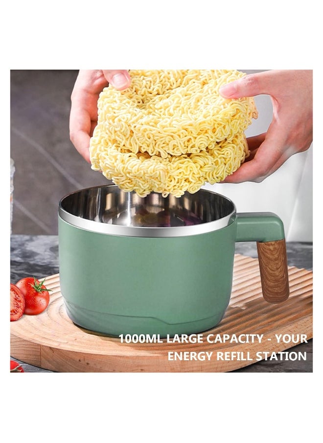 Ramen Bowl Set Stainless Steel Ramen Bowl Bowl, Japanese Soup Bowl, 1000 ml Ramen Bowl with Lid, Double Insulated Sealed Bowl, Traditional Japanese Tableware (Green)