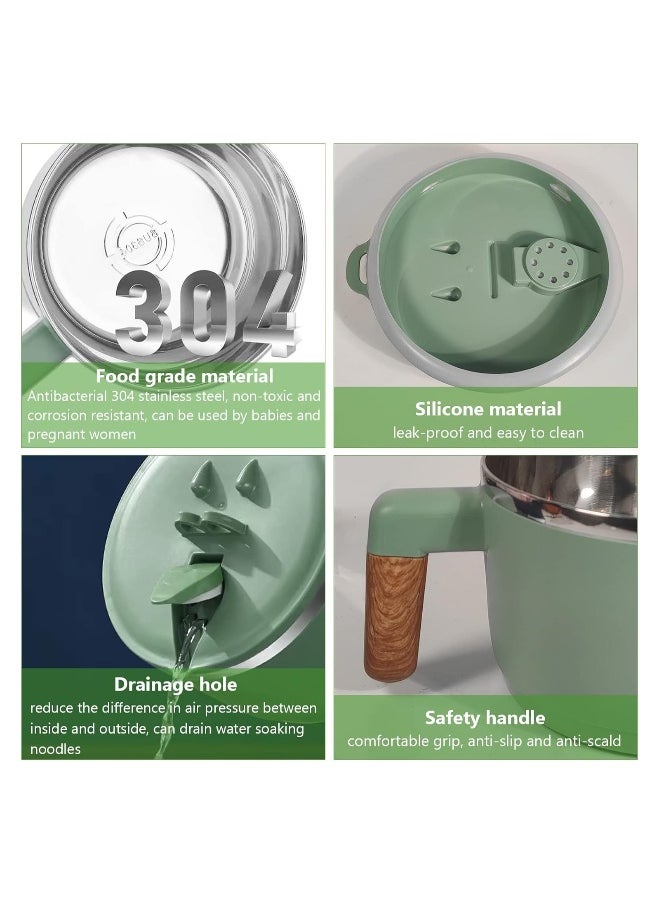 Ramen Bowl Set Stainless Steel Ramen Bowl Bowl, Japanese Soup Bowl, 1000 ml Ramen Bowl with Lid, Double Insulated Sealed Bowl, Traditional Japanese Tableware (Green)