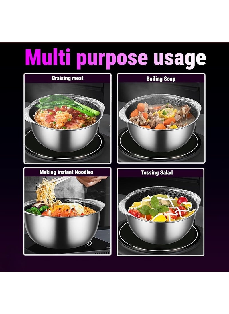 Valajogi Non Stick Stainless Steel Mini Stock Pot Bowl for All Cooking Needs Compatible with Induction and Gas Stove Serving Bowls for Kitchen Cooking Baking Prepping Heavy Duty Easy to Clean