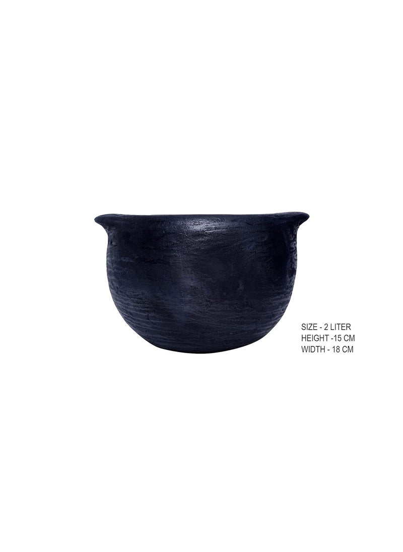 4U Crafts India Online Clay Handi Earthen Pots for Cooking Black 2Liter