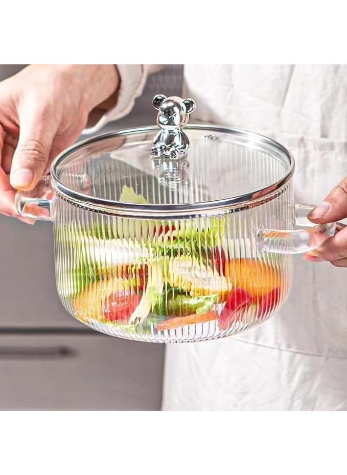 Le Chiic 16L Heat Resistant Stovetop Cooking Pot with Lid Clear High Borosilicate Glass Stew Soup Pot Durable Safe Ideal for Cooking Serving and Steaming Pack of 1