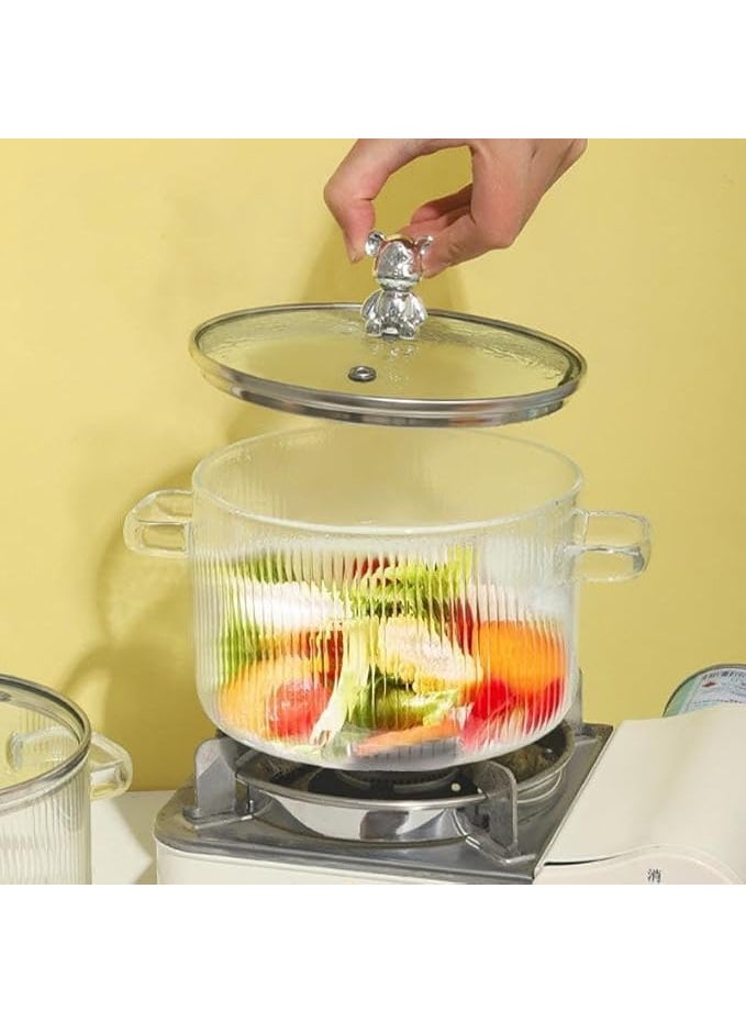 Le Chiic 16L Heat Resistant Stovetop Cooking Pot with Lid Clear High Borosilicate Glass Stew Soup Pot Durable Safe Ideal for Cooking Serving and Steaming Pack of 1