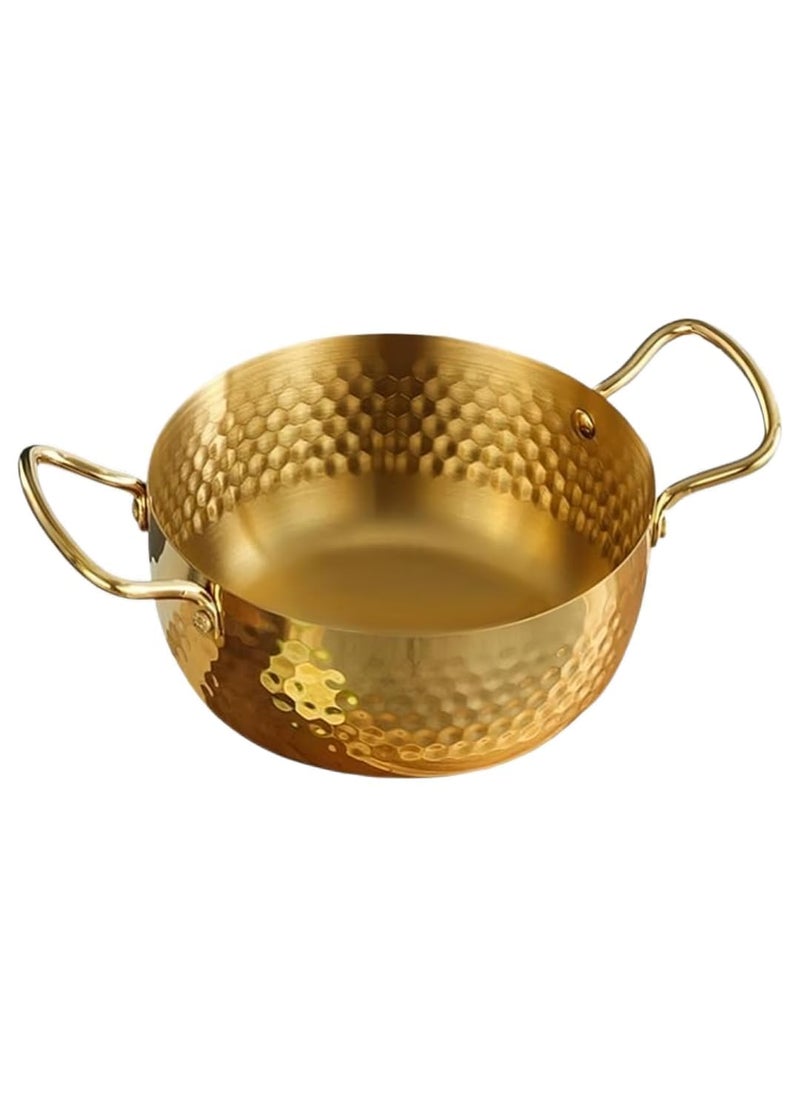 Bhajanshree Round Non Stick Brass Tope Stainless Steel Cooking Pot with Double Handle Kadai Brass Kitchen Cooking Serving Pot for Soup Noodles Pasta and Stew Pot Korean Ramen Cooker for Restaurant