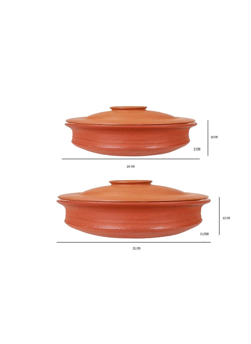 4U CRAFTS India Online Deep Burned Terracotta Pottery Earthen Kadai Clay Pots Combo for CookingRed 23 LTR Gas Stove and Microwave Unglazed with Lid