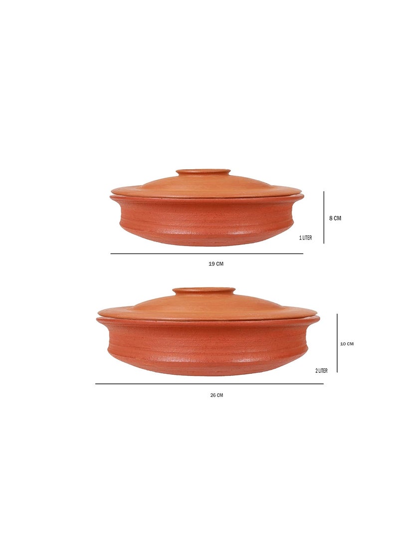4U CRAFTS India Online Deep Burned Terracotta Pottery Earthen Kadai Clay Pots Combo for CookingRed 12 LTR Gas Stove and Microwave Unglazed with Lid