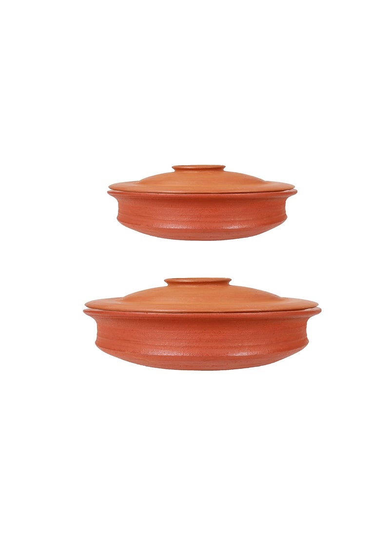 4U CRAFTS India Online Deep Burned Terracotta Pottery Earthen Kadai Clay Pots Combo for CookingRed 12 LTR Gas Stove and Microwave Unglazed with Lid
