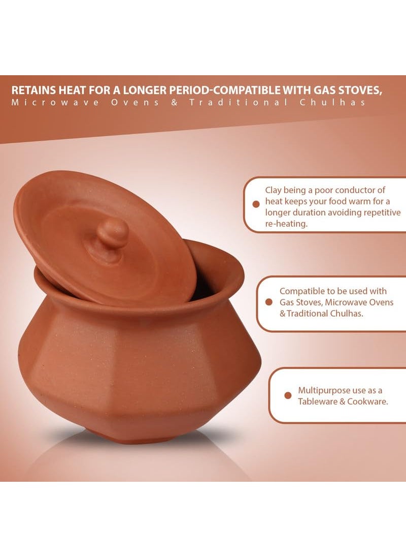 BHANVI Authentic Brown Terracotta Clay Curd Pot with Lid Handcrafted Earthenware for Traditional Cooking and Storage D2 950 ML