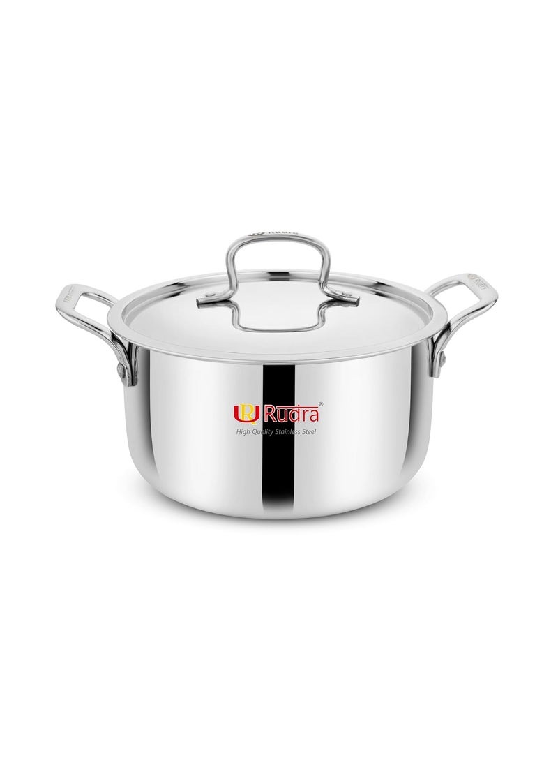 Rudra TriPly SAS SteelAluminiumSteel 3 Layers Stewpot Casserole Biryani Pot Stock Pot with SS Lid Silver RU9003 20 cm