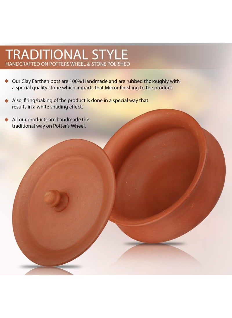 BHANVI Authentic Brown Terracotta Clay Curd Pot with Lid Handcrafted Earthenware for Traditional Cooking and Storage D2 900 ML