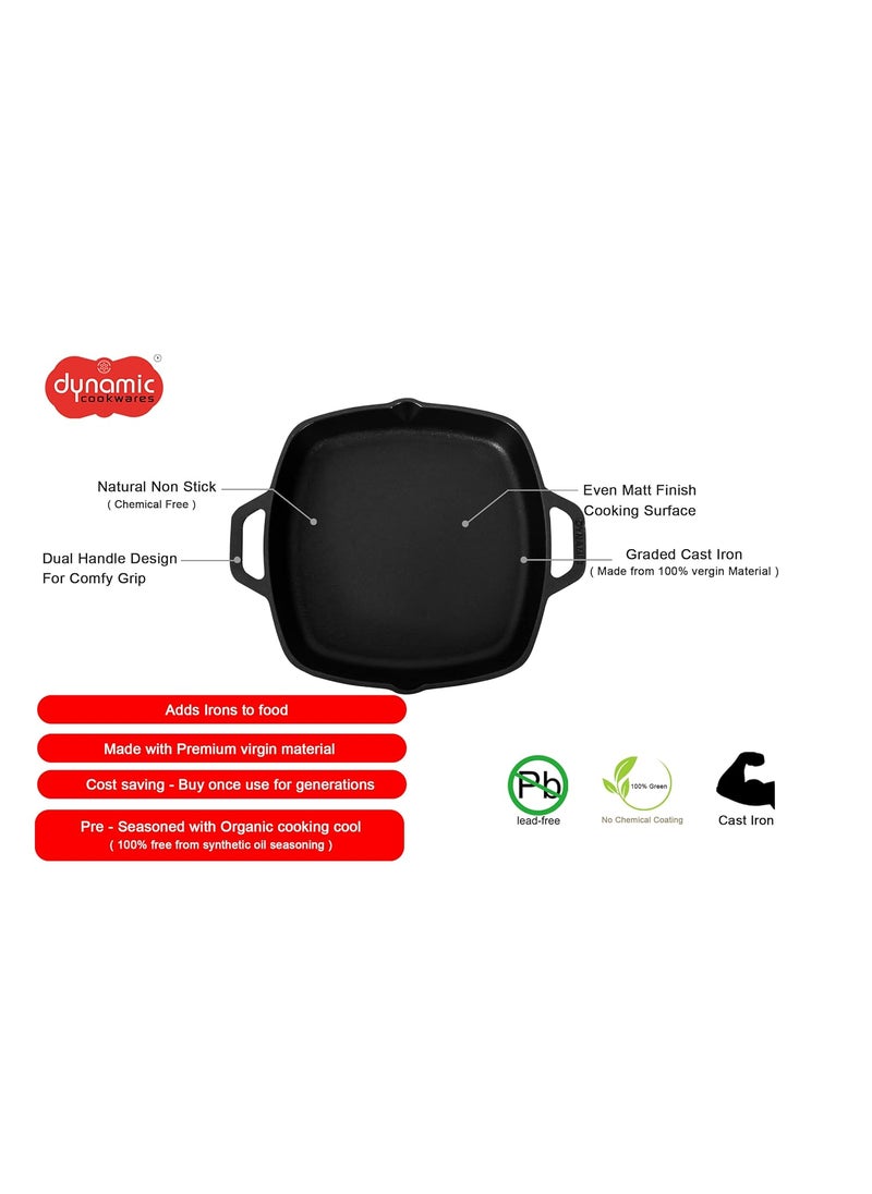 DYNAMIC COOKWARES PreSeasoned Even Matt Finish Square Cast Iron Fry PanSkillet 10 Inch 2720 CM 100 Pure ToxinFree Natural Nonstick Induction Based Square Deep Frying Pan Black