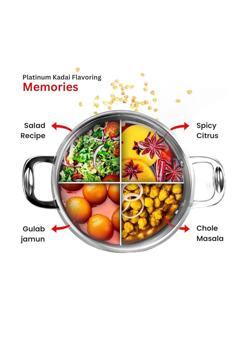 PLUMM Get Stainless Steel Kadhai with Lid 25mm Thick Extra Deep Kadhai Kadhai for Cooking Deep Frying Heavy Bottom Induction Base Triply Kadai Silver 28cm 5 LTR 5 Years Warranty