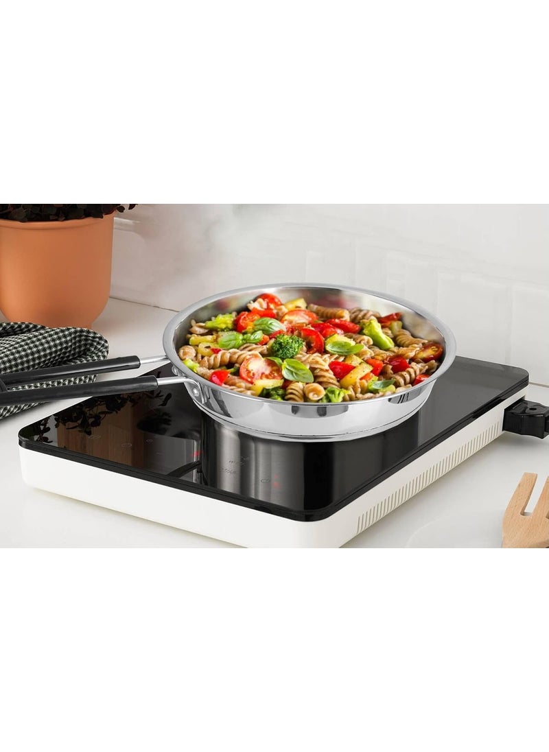 Kanshitas Rasoiware Heavy Geauge Stainless Steel Induction Bottom Fry PanTadka Pan with Steel Lid 1 Liter
