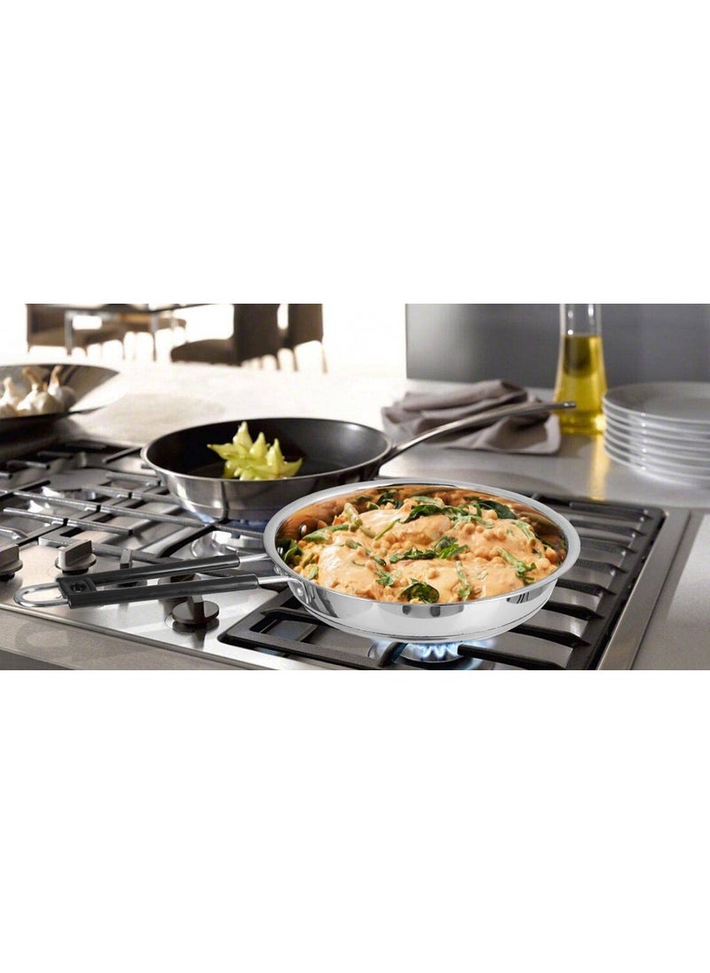 Kanshitas Rasoiware Heavy Geauge Stainless Steel Induction Bottom Fry PanTadka Pan with Steel Lid 1 Liter