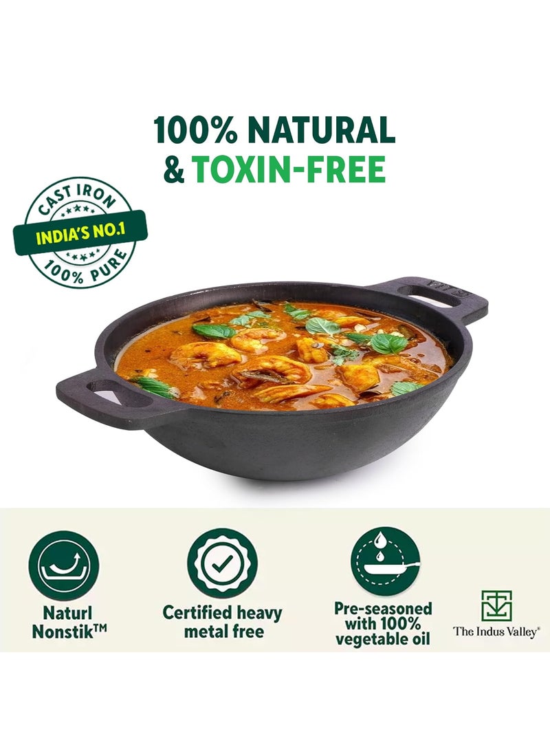 The Indus Valley Super Smooth Cast Iron Kadai for Deep Frying Small 203cm 8Inch 13Ltr 18kg Naturally Nonstick PreSeasoned Kadhai 100 Pure ToxinFree No Chemical Coating