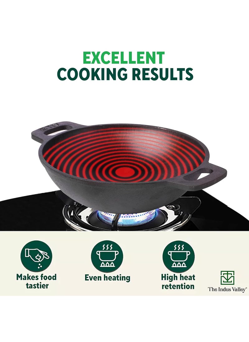 The Indus Valley Super Smooth Cast Iron Kadai for Deep Frying Small 203cm 8Inch 13Ltr 18kg Naturally Nonstick PreSeasoned Kadhai 100 Pure ToxinFree No Chemical Coating